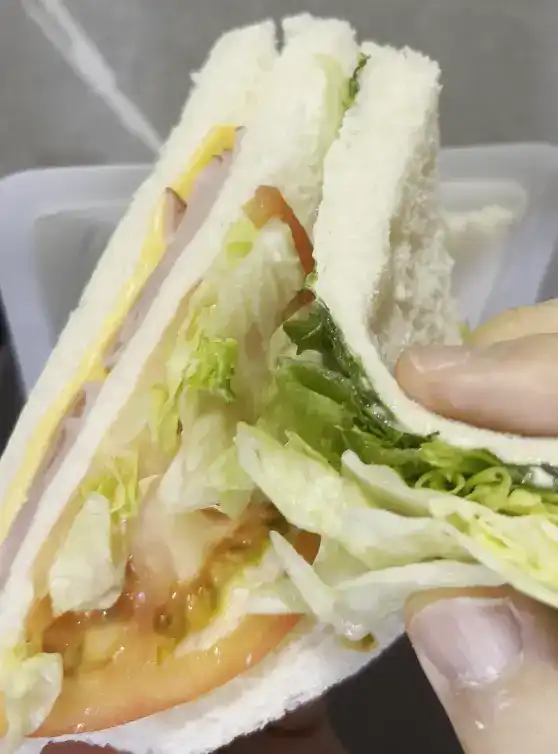 A close-up look at the inner fillings of the sandwich