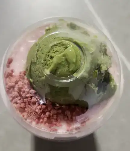 mega coffee matcha gelato strawberry frappe top view