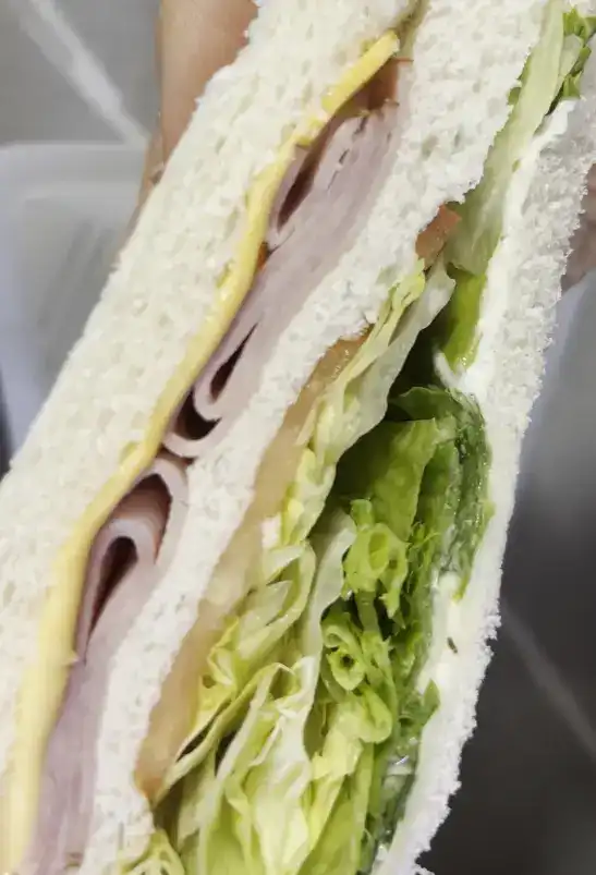 Side view showcasing the thick layers of the sandwich