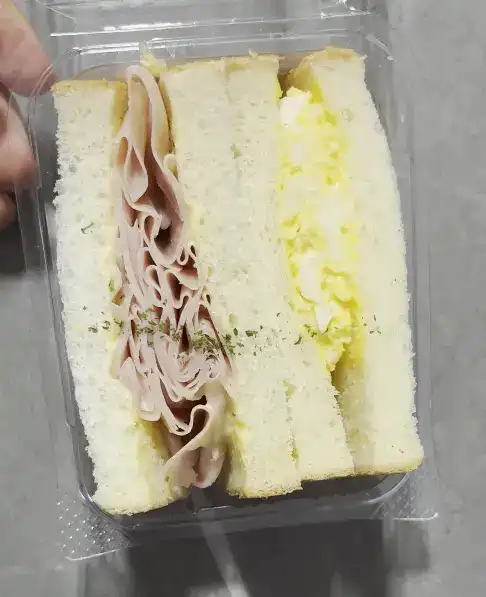 The sandwich out of the package showing the bread-to-filling ratio