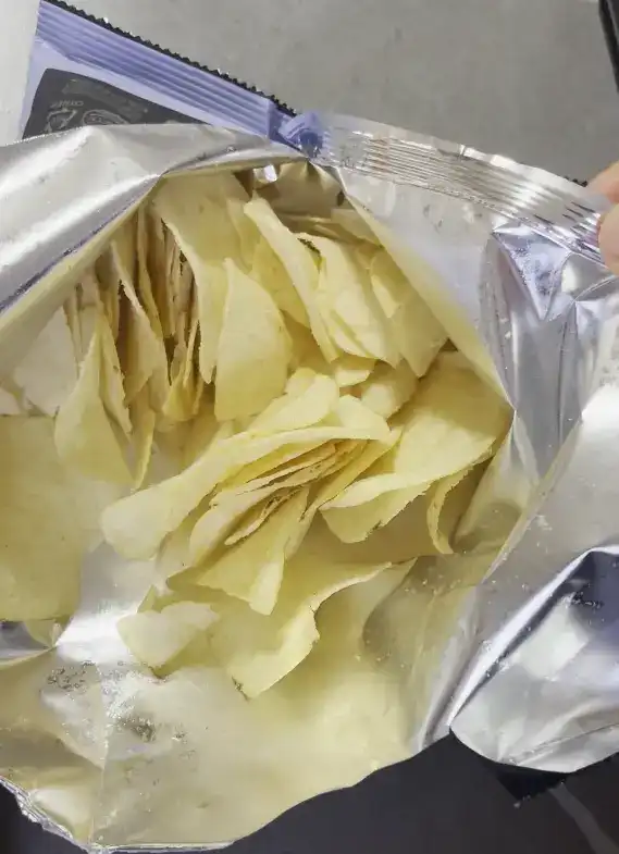 Another view of the opened Netflix Truffle Potato Chips bag
