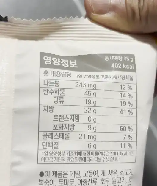 Nutrition facts of the Hyeja Soboro Peanut Cream Bread