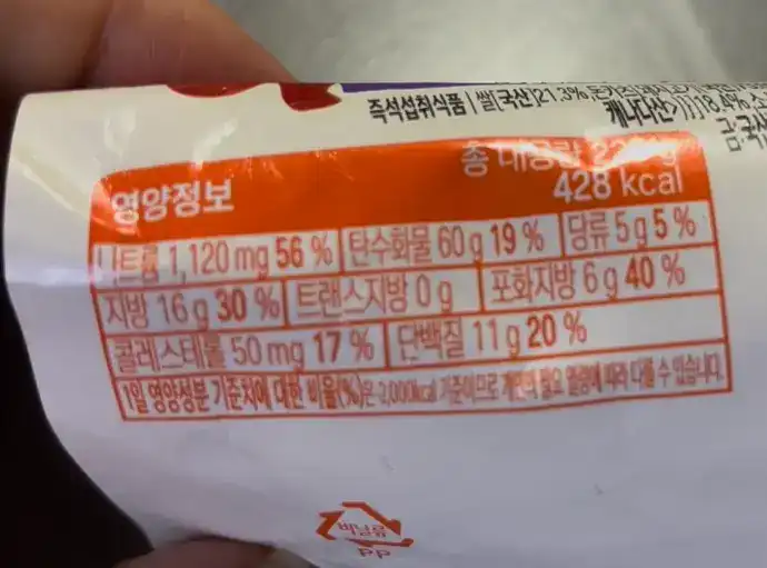Nutrition facts of the Whole Pork Cutlet Kimbap