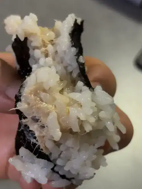 The remaining half piece of the dry triangle gimbap