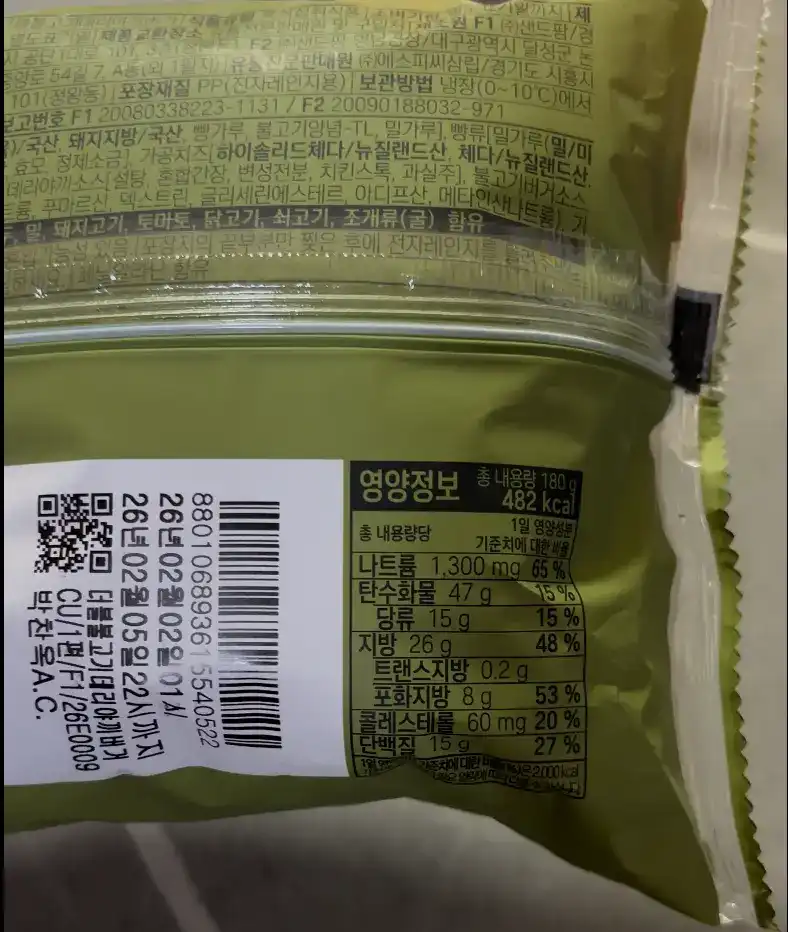 Nutrition facts of the CU Double Bulgogi Teriyaki Burger