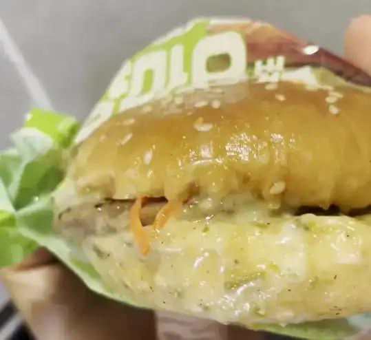 Unwrapped GS25 Cheongyang Mayo Burger showing the bun