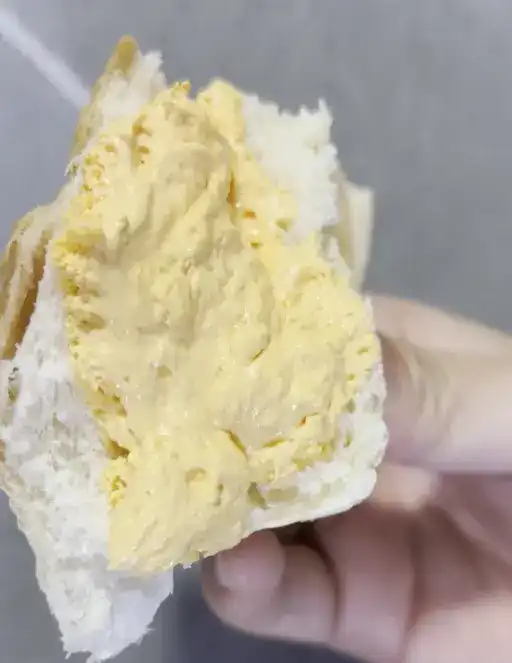 Close-up of the yellow cheese cream filling