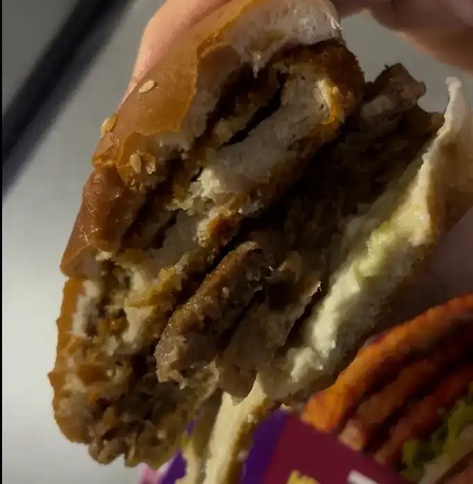 A cross-section view showing the density of the three meat patties