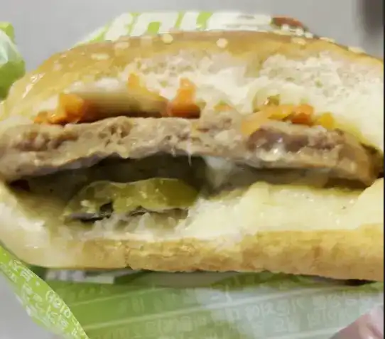 Inside view showing the ingredients of the Cheongyang Mayo Burger