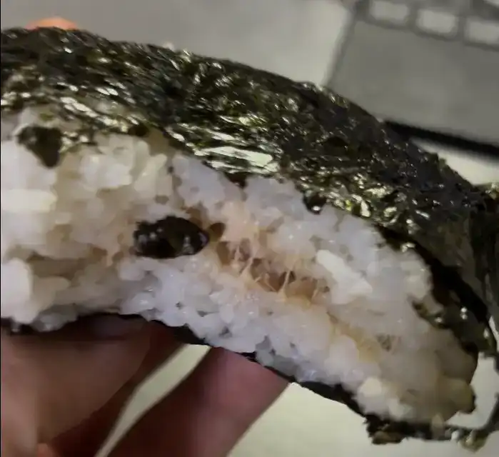 Inside filling of the GS25 The Bigger Tuna Mayo Gimbap showing lack of tuna