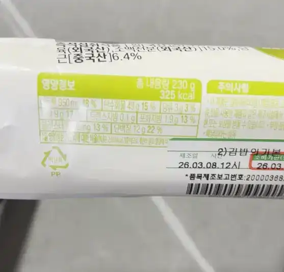 Nutrition facts of CU Basic Gimbap