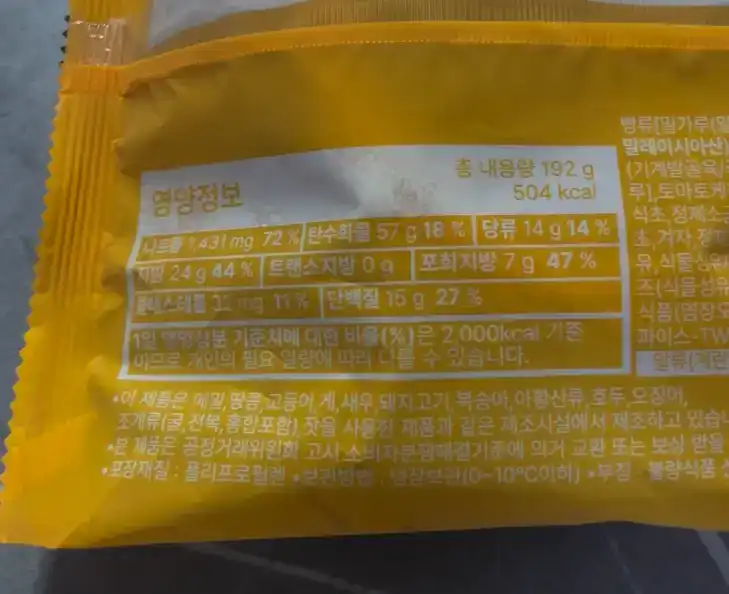 Nutrition facts of the GS25 2300 KRW Good Deal Cheeseburger